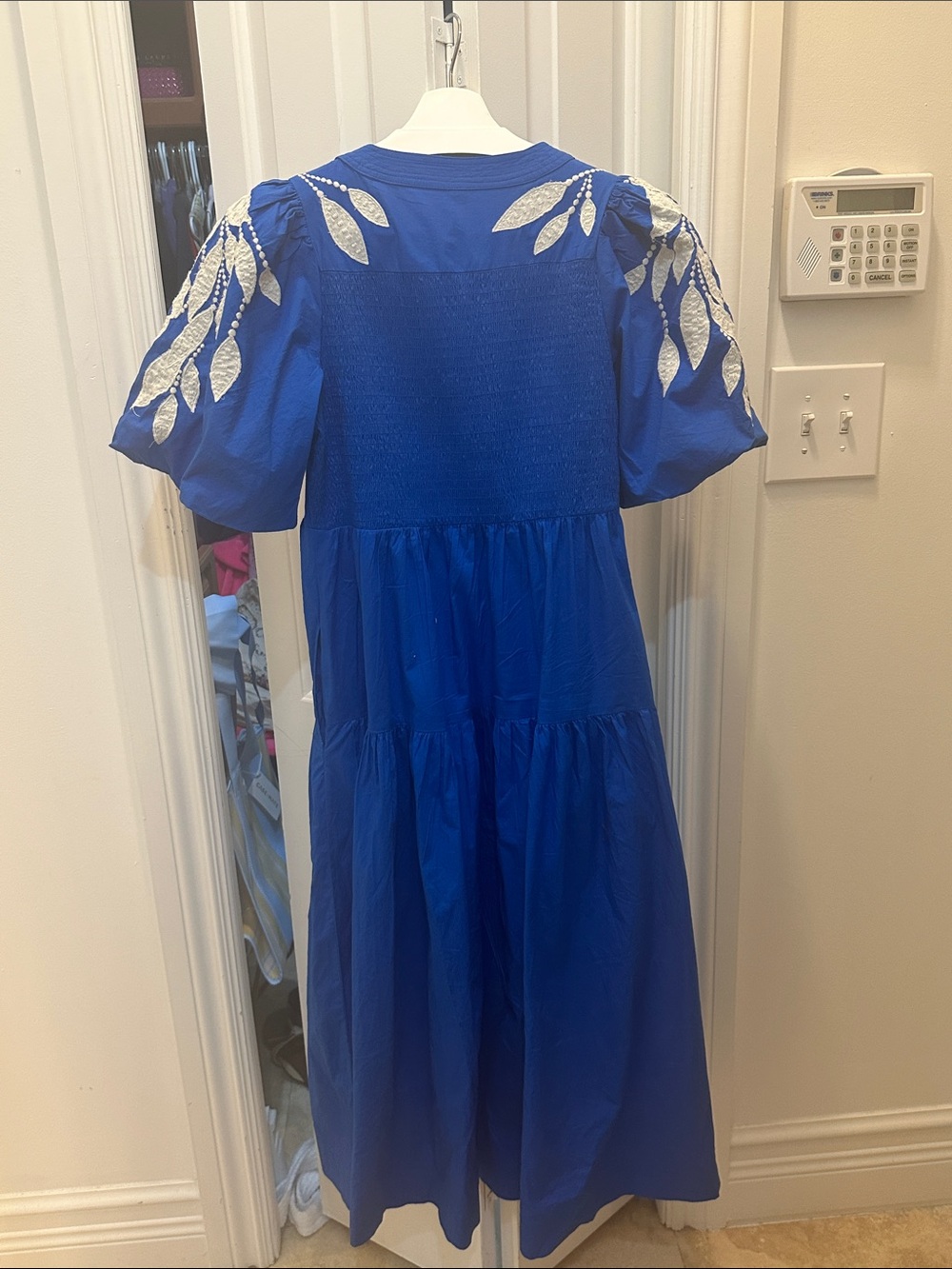 Anthropologie Cobalt Blue Dress with White Leaf Embroidery - Picture 6 of 6